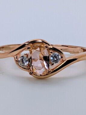 Morganite Rose Gold Over S925 Sterling Silver Ring Size 9 3/4